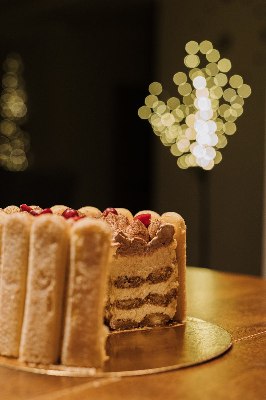 delicious tiramisu cake with whipped cream topping